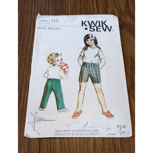 Kwik Sew 310 Girl Child Slacks Pants 2 4 6 Sewing Pattern